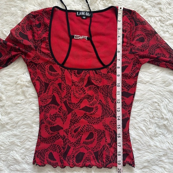 I.AM.GIA Crop Top Medusa Top Mesh Long Sleeve Snakeprint Red Black Sz XS - Picture 11 of 12